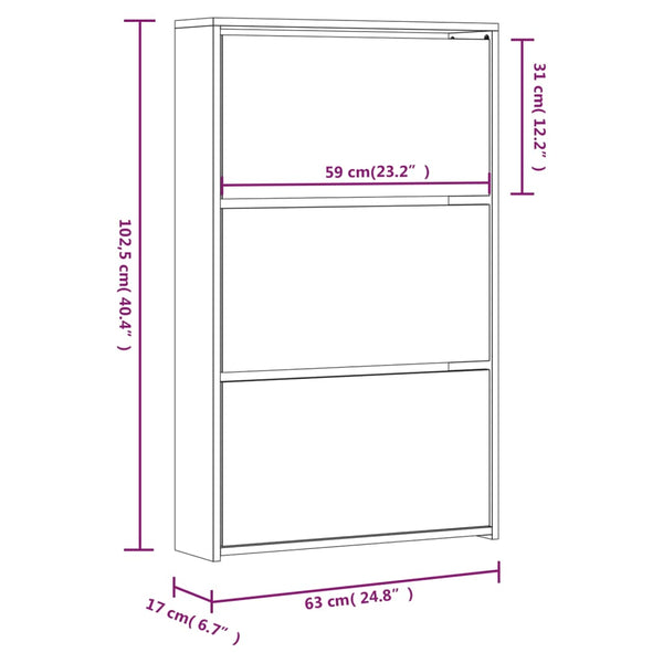 Shoe Cabinet With Mirror 3 Layer High Gloss White 63X17x102.5 Cm Shoe Cabinets