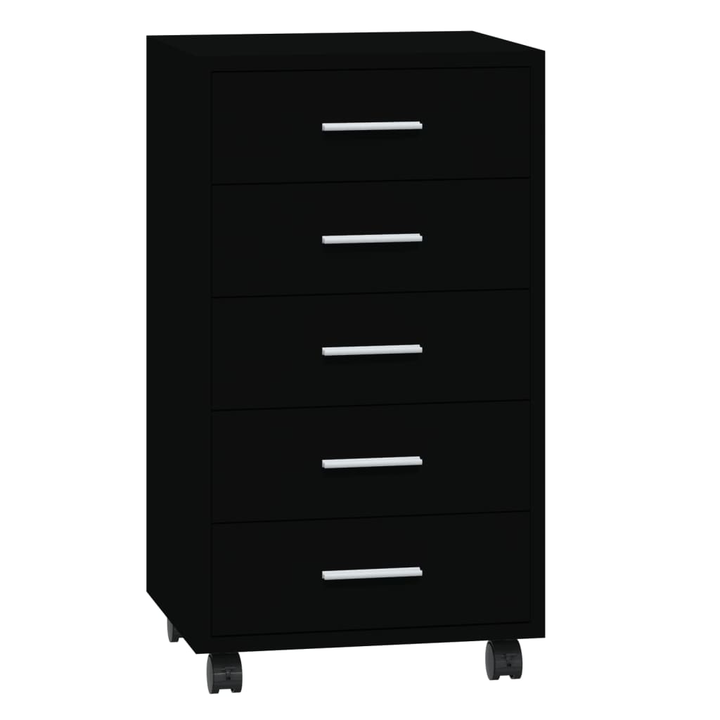 Drawer Cabinet With Castors Black Engineered Wood Cabinets & Cupboards