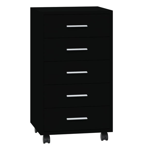 Drawer Cabinet With Castors Black Engineered Wood Cabinets & Cupboards