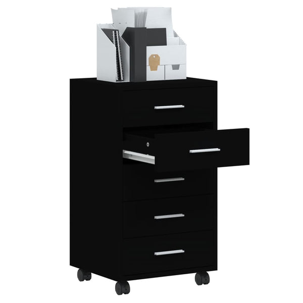 Drawer Cabinet With Castors Black Engineered Wood Cabinets & Cupboards