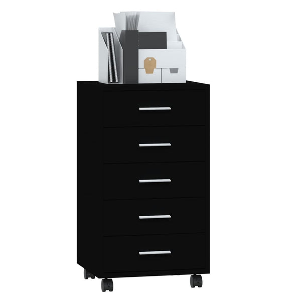 Drawer Cabinet With Castors Black Engineered Wood Cabinets & Cupboards