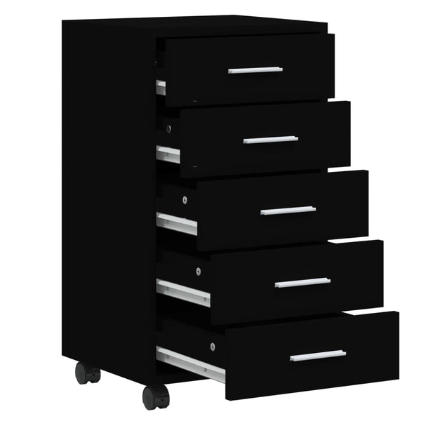 Drawer Cabinet With Castors Black Engineered Wood Cabinets & Cupboards
