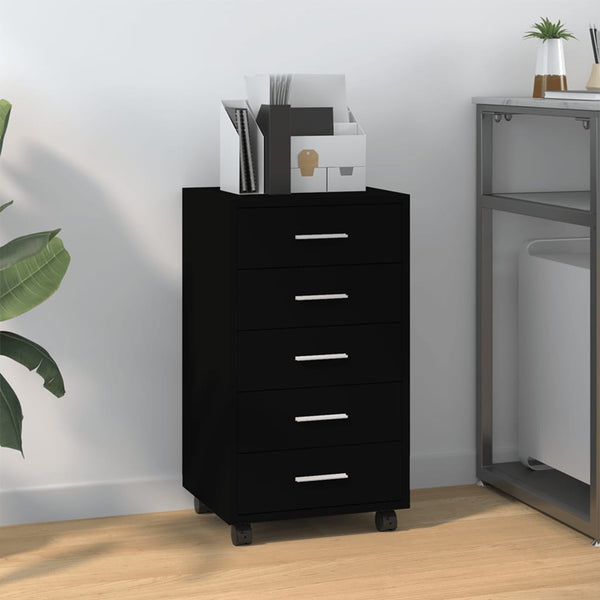 Drawer Cabinet With Castors Black Engineered Wood Cabinets & Cupboards