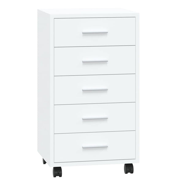 Drawer Cabinet With Castors High Gloss White Engineered Wood Cabinets & Cupboards