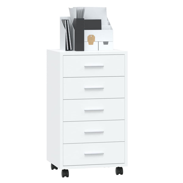 Drawer Cabinet With Castors High Gloss White Engineered Wood Cabinets & Cupboards
