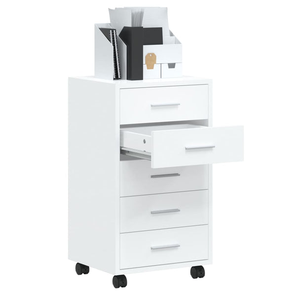 Drawer Cabinet With Castors High Gloss White Engineered Wood Cabinets & Cupboards