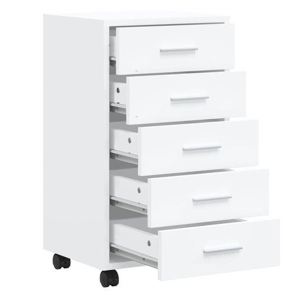 Drawer Cabinet With Castors High Gloss White Engineered Wood Cabinets & Cupboards