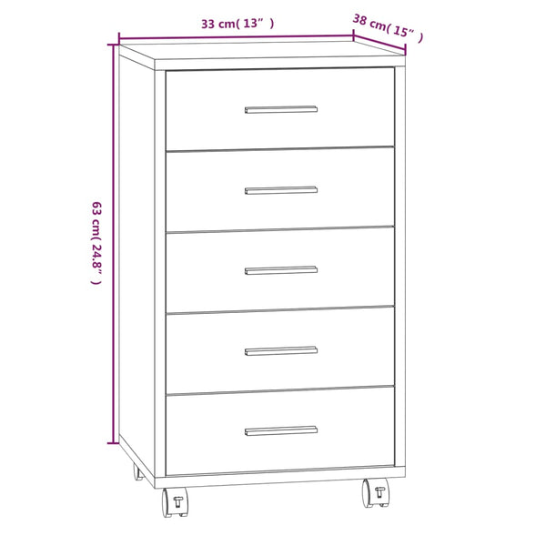 Drawer Cabinet With Castors High Gloss White Engineered Wood Cabinets & Cupboards