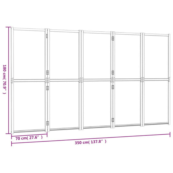 Screens & Room Dividers 5 Panel Room Divider Cream White 350X180 Cm