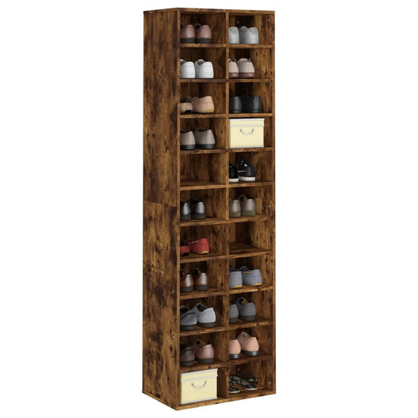 Shoe Cabinet Smoked Oak 54X34x183 Cm Engineered Wood Shoe Cabinets