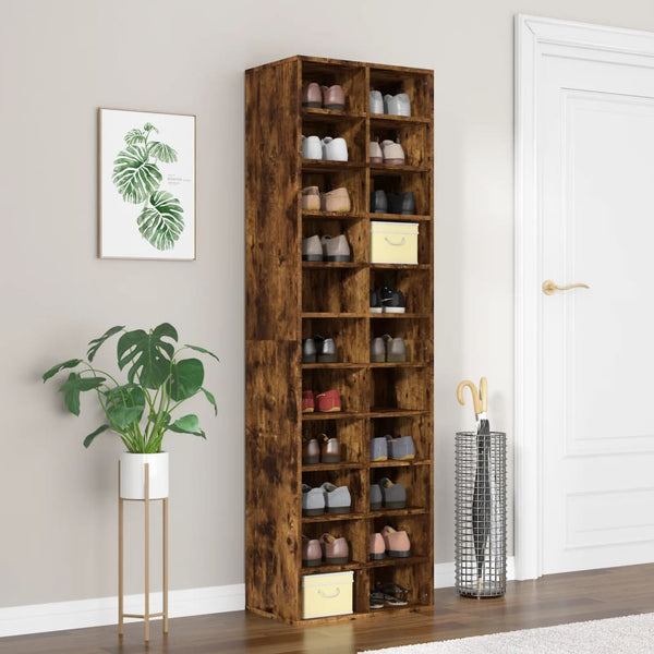 Shoe Cabinet Smoked Oak 54X34x183 Cm Engineered Wood Shoe Cabinets