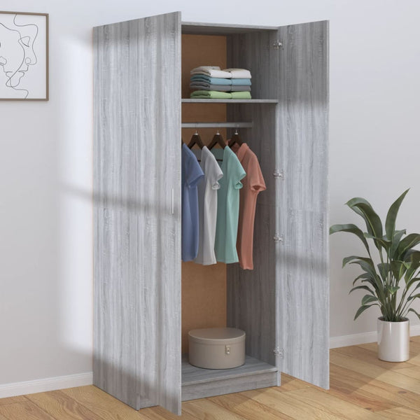 Wardrobe Grey Sonoma 80X52x180 Cm Engineered Wood Wardrobes