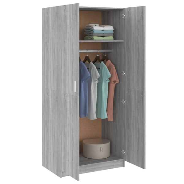 Wardrobe Grey Sonoma 80X52x180 Cm Engineered Wood Wardrobes