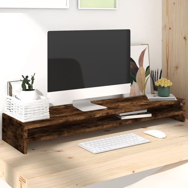 Monitor Stand Smoked Oak 100X24x13 Cm Engineered Wood Monitor Mounts & Stands