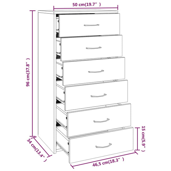 Vidaxl Sideboard With 6 Drawers Grey Sonoma 50X34x96 Cm Engineered Wood Sideboards & Buffets