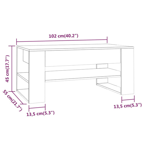 Coffee Table White 102X55x45 Cm Engineered Wood Coffee Tables