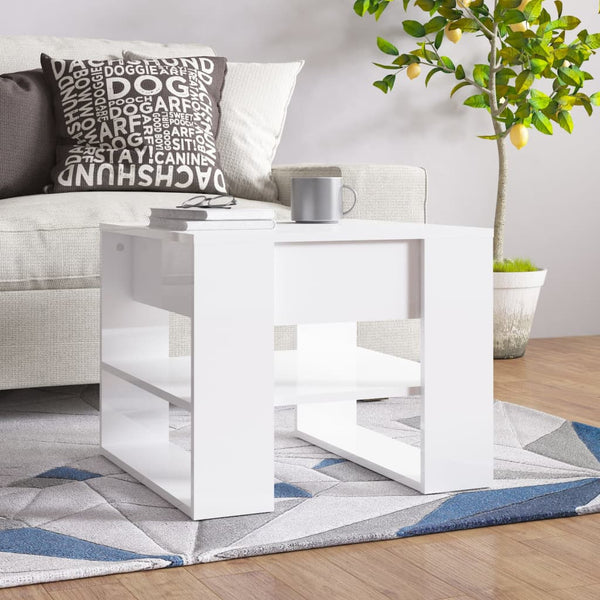 Coffee Table High Gloss White 55.5X55x45 Cm Engineered Wood Coffee Tables