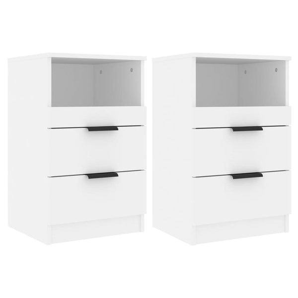 Bedside Cabinets 2 Pcs White Engineered Wood Bedside Tables