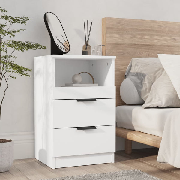 Bedside Cabinets 2 Pcs White Engineered Wood Bedside Tables
