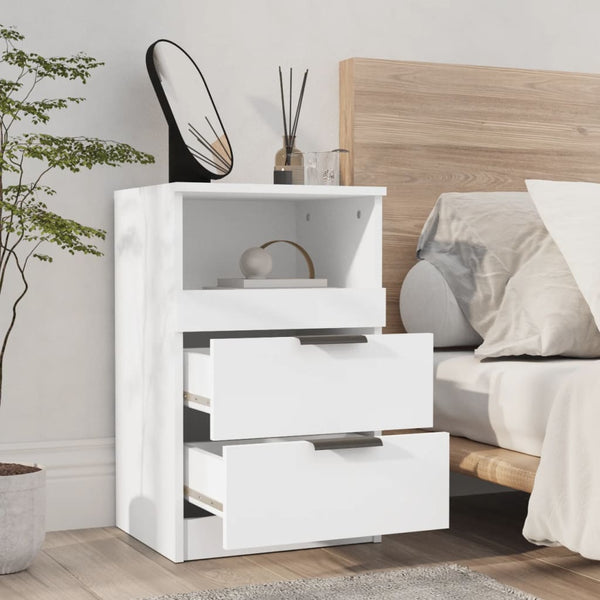Bedside Cabinets 2 Pcs White Engineered Wood Bedside Tables