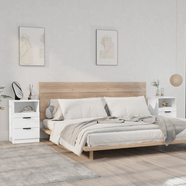 Bedside Cabinets 2 Pcs White Engineered Wood Bedside Tables