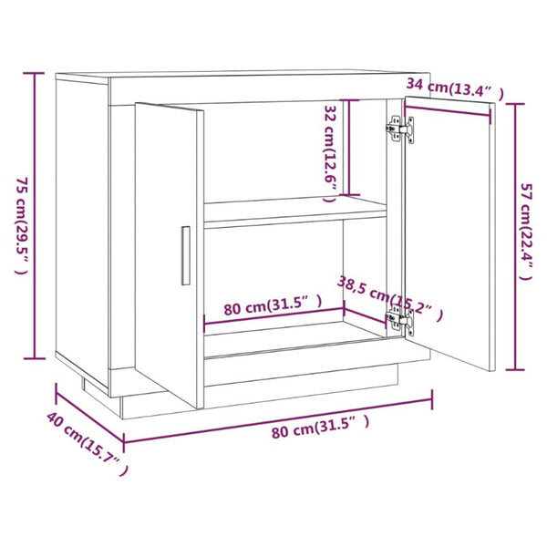 Sideboard White 80X40x75 Cm Engineered Wood Sideboards & Buffets
