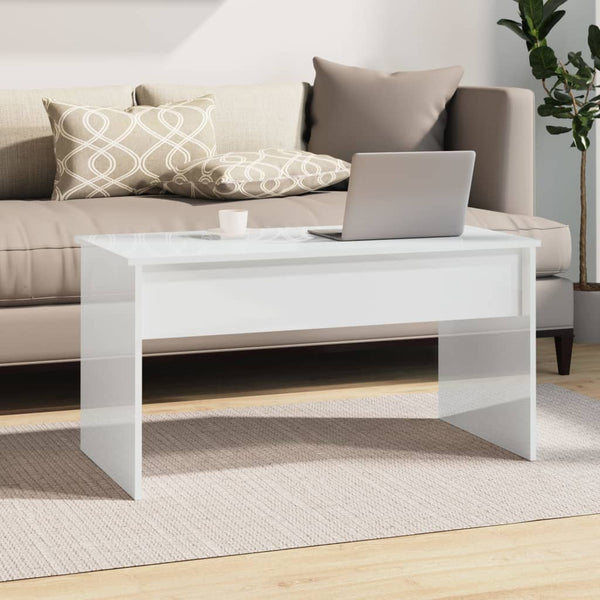 Coffee Table High Gloss White 102X50.5X52.5 Cm Engineered Wood Coffee Tables