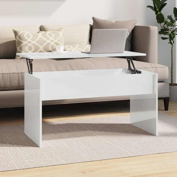 Coffee Table High Gloss White 102X50.5X52.5 Cm Engineered Wood Coffee Tables