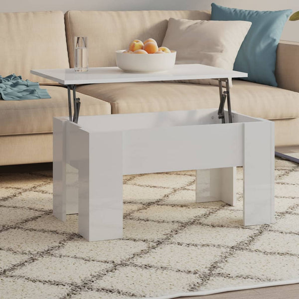 Coffee Table High Gloss White 79X49x41 Cm Engineered Wood Coffee Tables