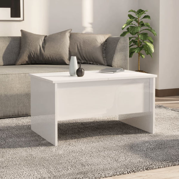 Coffee Table High Gloss White 80X50x42.5 Cm Engineered Wood Coffee Tables
