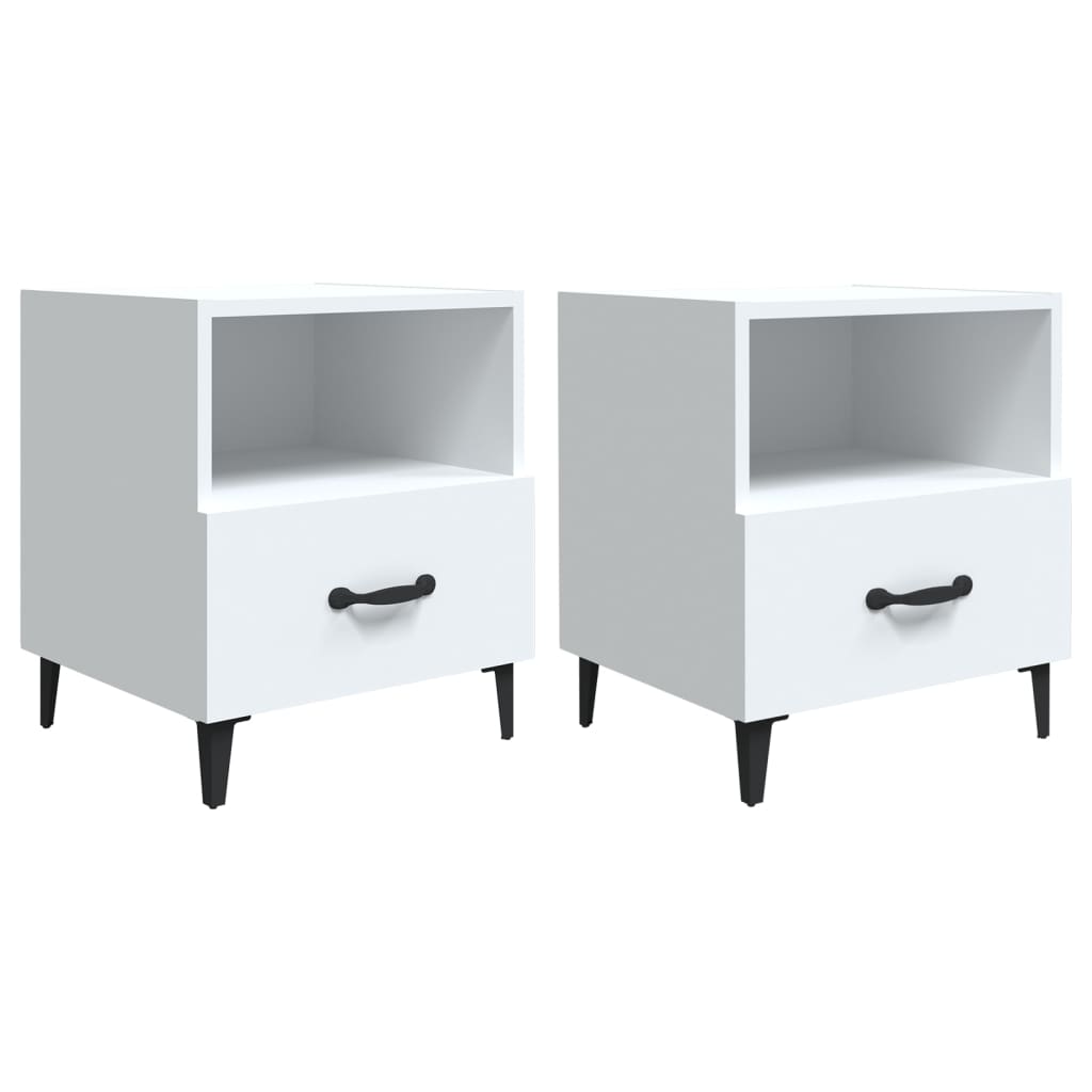 Bedside Cabinets 2 Pcs White Engineered Wood Bedside Tables