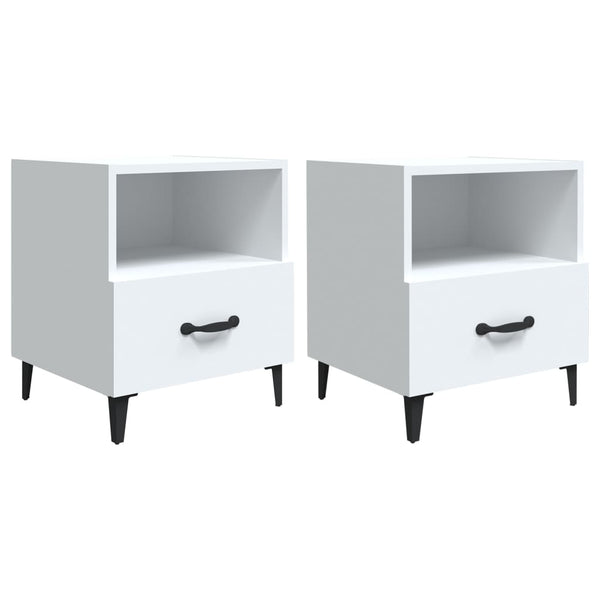 Bedside Cabinets 2 Pcs White Engineered Wood Bedside Tables