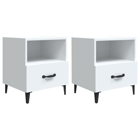 Bedside Cabinets 2 Pcs White Engineered Wood Bedside Tables