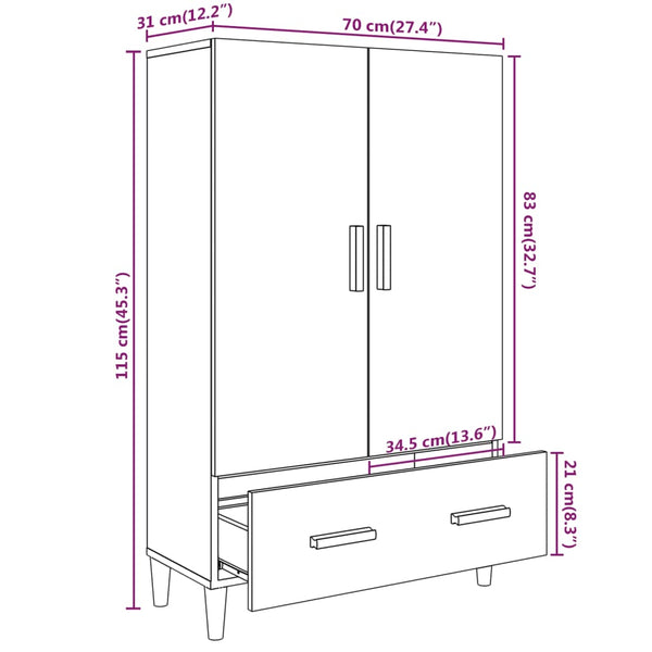 Highboard White 70X31x115 Cm Engineered Wood Sideboards & Buffets