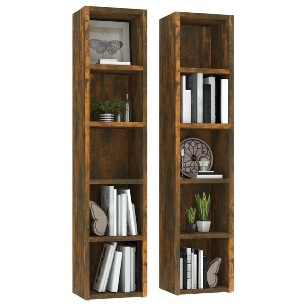 Cabinets & Cupboards Cd Cabinets 2 Pcs Smoked Oak 21X16x93.5 Cm Engineered Wood