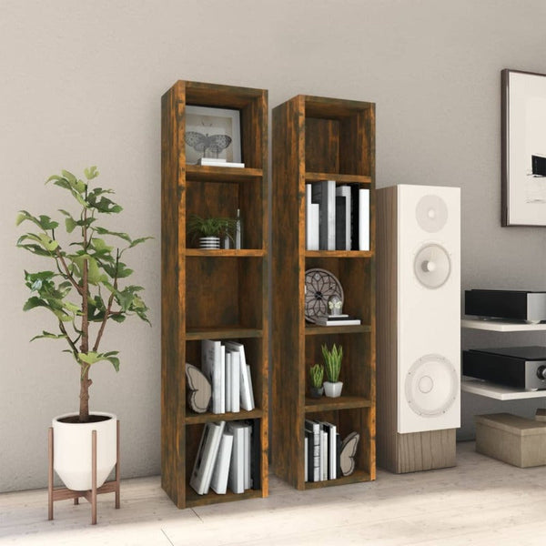 Cabinets & Cupboards Cd Cabinets 2 Pcs Smoked Oak 21X16x93.5 Cm Engineered Wood