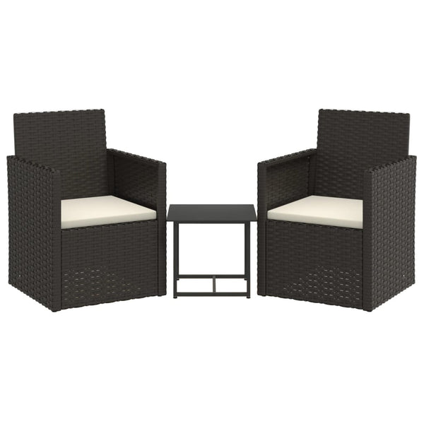 3 Piece Outdoor Sofa Set With Cushions Black Poly Rattan Patio Furniture Sets
