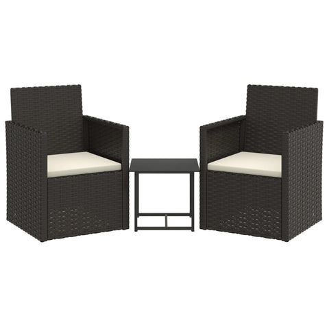 3 Piece Outdoor Sofa Set With Cushions Black Poly Rattan Patio Furniture Sets