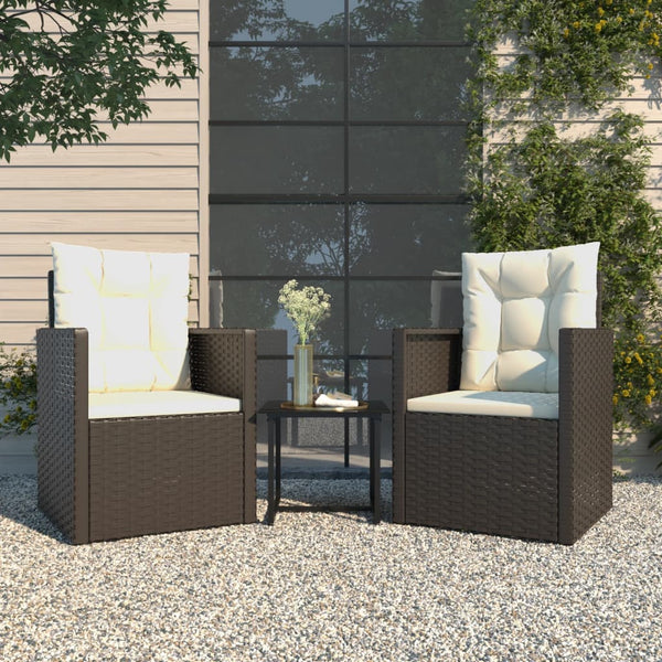 3 Piece Outdoor Lounge Set With Cushions Poly Rattan Black Patio Furniture Sets