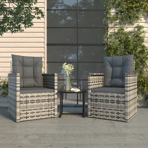 3 Piece Garden Lounge Set With Cushions Black Poly Rattan Patio Furniture Sets