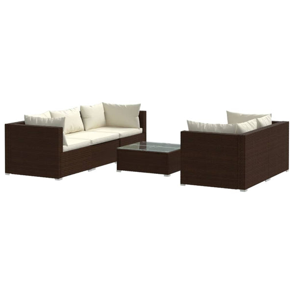 Vidaxl 6 Piece Garden Lounge Set With Cushions Poly Rattan Brown Loungers