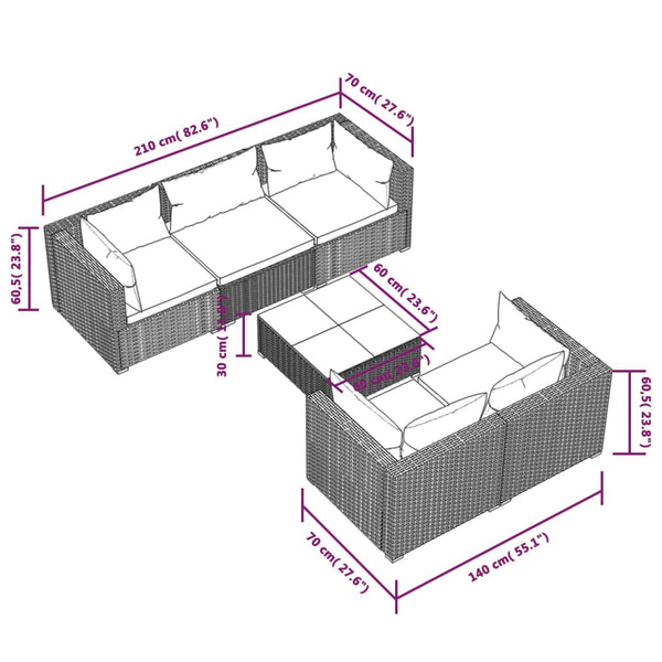 Vidaxl 6 Piece Garden Lounge Set With Cushions Poly Rattan Brown Loungers