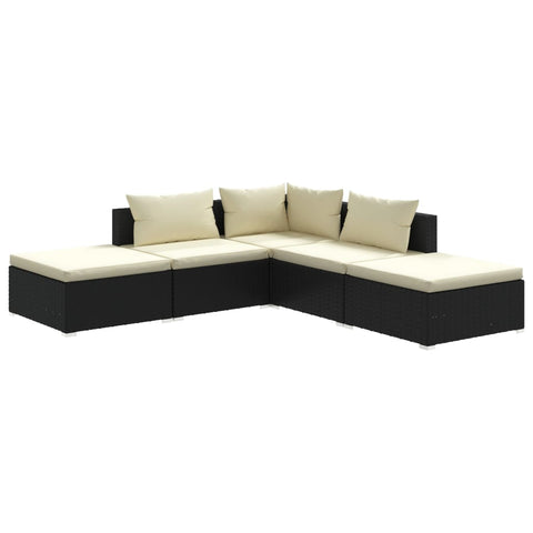 5 Piece Garden Lounge Set With Cushions Poly Rattan Black Patio Furniture Sets