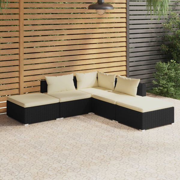 5 Piece Garden Lounge Set With Cushions Poly Rattan Black Patio Furniture Sets