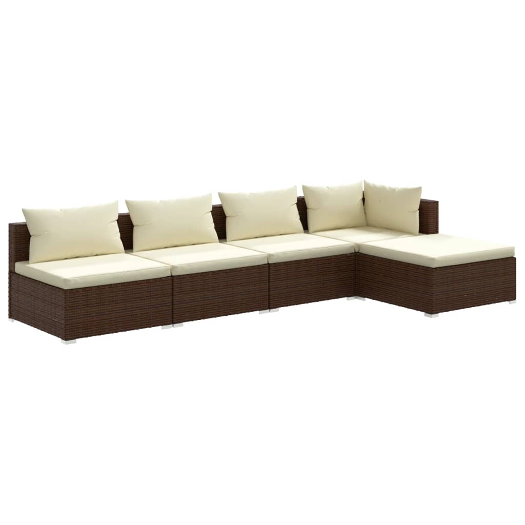 5 Piece Garden Lounge Set With Cushions Poly Rattan Brown Patio Furniture Sets