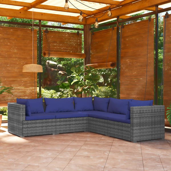 5 Piece Garden Lounge Set With Cushions Poly Rattan Grey Patio Furniture Sets