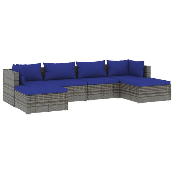 6 Piece Garden Lounge Set With Cushions Poly Rattan Grey Patio Furniture Sets