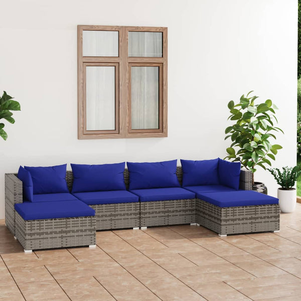 6 Piece Garden Lounge Set With Cushions Poly Rattan Grey Patio Furniture Sets