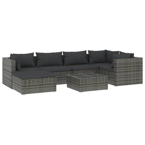 7 Piece Garden Lounge Set With Cushions Poly Rattan Grey Patio Furniture Sets
