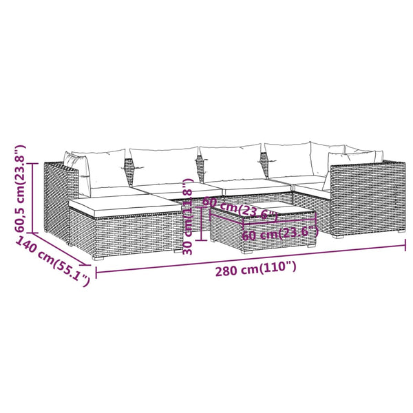 7 Piece Garden Lounge Set With Cushions Poly Rattan Grey Patio Furniture Sets